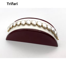 Lot 4- Signed Trifari Faux Pearl Bracelet