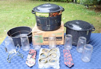 Lot 211 - LOVING LOBSTERS! Vintage Canning  / Lobster Pot & Nautical Tie Lot With Mason Jars