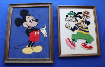 Lot 207- Mickey Mouse & Goofy Walt Disney Characters Framed -  Needle Work & Punch Needle