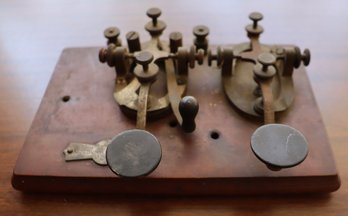 Lot 103- Antique J.H. Bunnell & Co. Morse Code Telegraph Double Keyed On Wooden Base