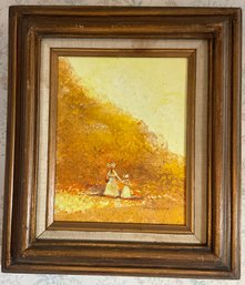 Lot 83- Original Painting Vintage 70s Signed By Jennifer West - Mom And Daughter