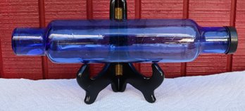 Lot 400 - Antique Rare Cobalt Blue Glass Rolling Pin With Cap - 14 Inches