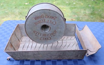 Lot 229 - Androck Primitive Tin Dish Dryer No. 199 & Swans Down Cake Flour Tin Katzinger Co. Tinware Culinary