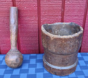 Lot 293 - Antique Hand Made Hardwood Mortar & Pestle Set