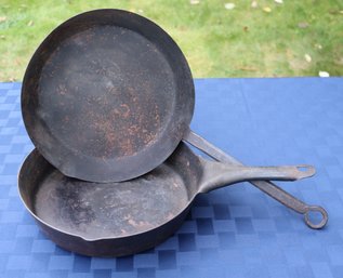 Lot 252 - Antique Civil War Era Fry Pans - Hand Forged Handle - Wheeling - Farmhouse Decor