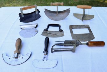 Lot 251 A - Vintage Kitchen Chopping / Cutting Utensil 9 Piece Lot - Primitive Farmhouse Decor