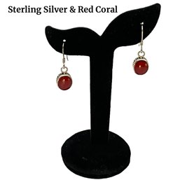 Lot 39- Sterling Silver & Red Coral Earrings