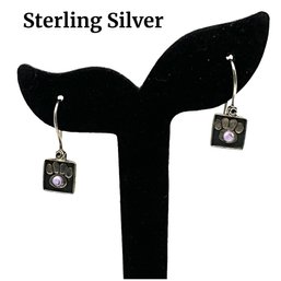 Lot 37- Sterling Silver Dog Paw Print With Purple Stone Earrings