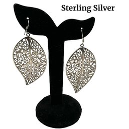 Lot 33- Sterling Silver Leaf Earrings 3 Inch