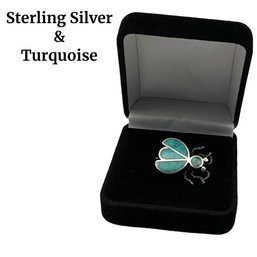 Lot 32- Sterling Silver & Turquoise Lady Bug Pin