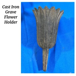 Lot 444- RARE! Cast Iron Grave Flower Marker - Crock - Garden Decor With Pelican Bird