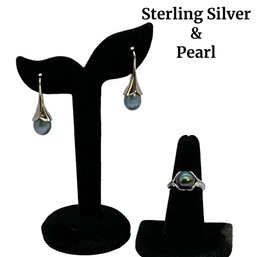 Lot 44- Sterling Silver And Pearl Earrings And Ring Size 7