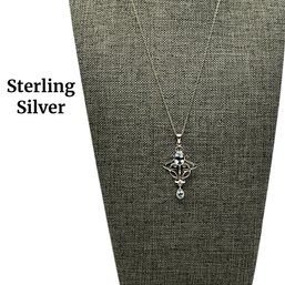 Lot 49- Sterling Silver Chain And Aqua Marine Pendant