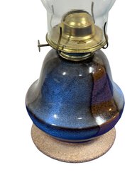 Lot 340- Country Rustic Stoneware Pottery Kerosene Lantern With Glass Globe