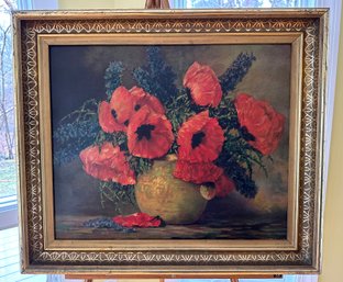 Lot 337 -Lg Antique Frame With Red Poppies & Larkspur Floral 1920s Litho Print On Board By Max Streckenback