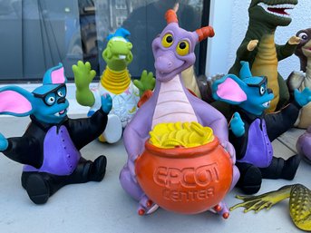 Lot 564- Dinosaurs - 1980s Epcot Figment Dragon - Belle - 1990s Beauty And The Beast Pizza Hut Toys Lot Of 14