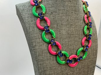 Lot 59- Costume Green & Pink Enamel With Blue Gems Necklace