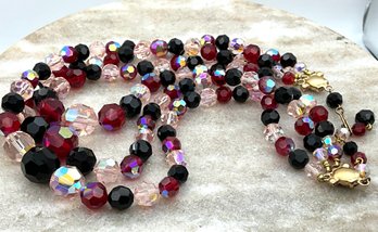 Lot 61- Sparkle! Black- Red- Pink Crystal Triple Strand Necklace