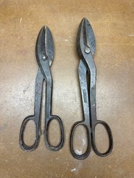 Lot 351- Heavy Duty Forged Steel Tin Snips Sheetmetal 2 Pairs Scissors Compton & Worth