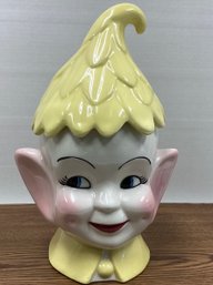 Lot 6RR - Vintage American Pixie Elf Head Cookie Jar 1960s Retro Mid Century - Hand Painted