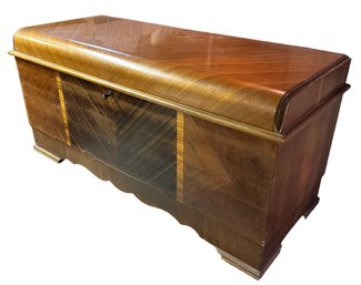 Lot 356- Cool Vintage Mid-Century Cedar Lined Waterfall Sweater Blanket Storage Chest - LARGE!