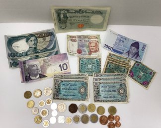 Lot 15RR -  Foreign Coins And Paper Currency Large Lot Of 48 Pieces