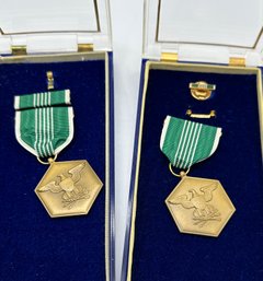 Lot 380SUN-  2 Vintage US Military Army Merit Medal Awards - Insignia - In Original Cases