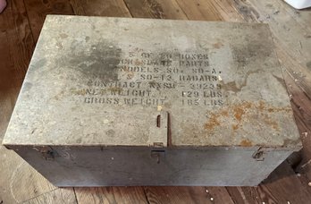 Lot 359- Heavy Metal Chest Box With Handles And Hinged Locking Lid