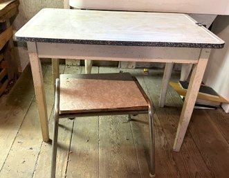 Lot 360- Mid Century Enamel Top With Wood Base & Formica / Chrome Small Table Lot Of 2 - Needs TLC