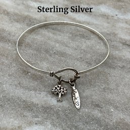 Lot 54- Sterling Silver LOVE Bangle Bracelet With Tree Of Love - Hearts 7 1/2