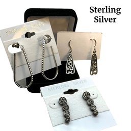 Lot 57- Sterling Silver Earrings- Long Hoops Signed BAB - 3 Pair