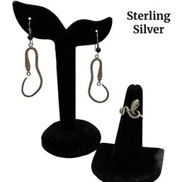 Lot 63- Sterling Silver Snake Earrings And Ring Size 5