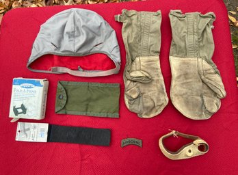 Lot 504 - Lot Of Camping Hunting Military Outdoors Items Helmet Liner, Sailmaker Glove, Fold A Stove Ete