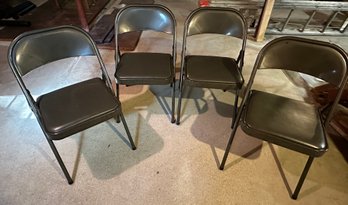 Lot 377- 4 Brown Card Table Folding Chairs With Padded Seats - Nice!