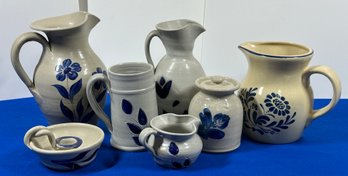 Lot 401 - Mixed Pottery Lot Signed - Pitchers - Candle Holder - Shaker Village Canterbury NH - Williamsburg