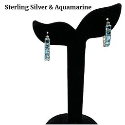 Lot 89- Sterling Silver And Aquamarine Hoop Earrings