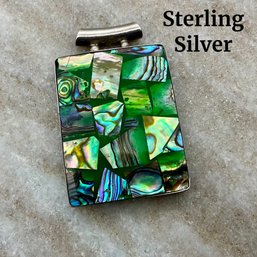 Lot 91- Sterling Silver Green Abalone Mother Of Pearl Pendant