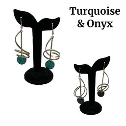 Lot 94- DOUBLE SIDED! Turquoise & Onyx Earrings