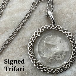 Lot 100- Signed TRIFARI Sagittarius Zodiac Crystal Pendant And Necklace - Vintage