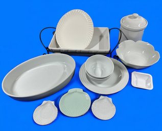 Lot 414 - White Dishware Lot - Entertaining - Platters - Baking Dishes - Fleur De Lis Signature