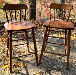 Lot 2- Very Nice! Sturdy Wooden Stools - Lot Of 2