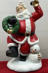 Lot 113SES- Vintage Homco #5411 Santa Ceramic Figurine Wreath With Snowman - Christmas Decor