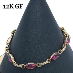 Lot 314 - 12K GF Gold FIlled Pink Rhinestone Bracelet