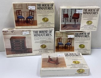 Lot 39RR - Lot Of 5 NEW Vintage Queen Anne Miniature Furniture Kits Sealed Boxes - Cradle - Pedestal Desk -