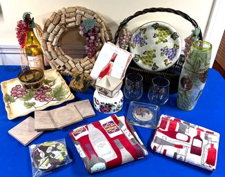 Lot 420 - Wine Lot! Cork Wreath - Food Network - Lighted Bottle - Serving Dishes - Stone Coasters