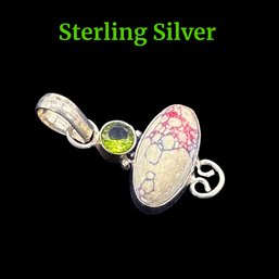 Lot 330 - Sterling Silver 925 And Agate With Green Rhinestone Crystal