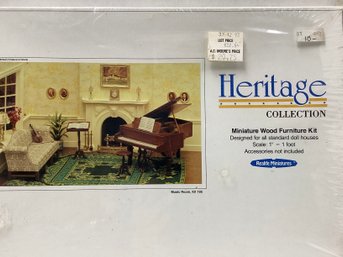 Lot 45RR - NEW Heritage Real Life Miniature Wood Furniture Kit Music Room - Grand Piano Chippendale Sofa