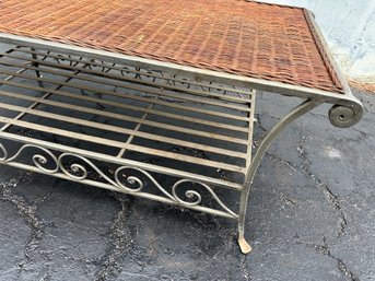 Lot 104G - Matching Rattan Coffee Table And Side End Table Heavy Wrought Iron