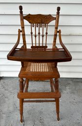 Lot 105G - Antique Victorian Eastlake Baby Oak High Chair Spindle Back