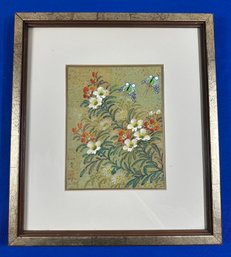 Lot 430SES - Asian Art - Vintage Original Watercolor Botanical With Butterflies And Flowers